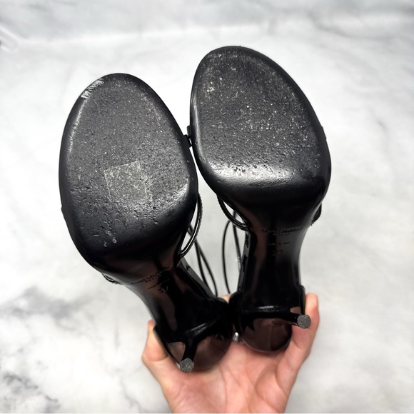 Saint Laurent YSL Cassandra Patent Leather Strappy Sandal Heel Designer Black 37 - Picture 11 of 16
